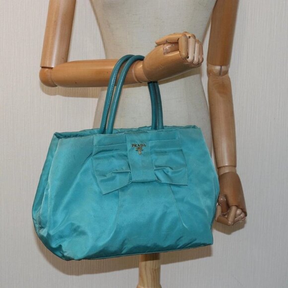 PRADA Hand Bag Nylon Turquoise Blue Auth 81466 - Picture 3 of 16